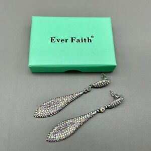 Ever Faith Drop Earrings Women Silver AB Crystal Pave Dangle Formal Accessories